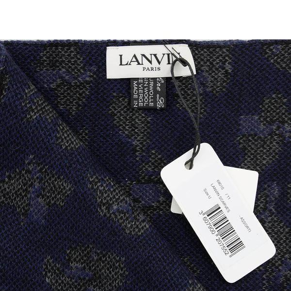 Lanvin Unisex Virgin Wool Scarf Olive Green Navy Blue Camouflage