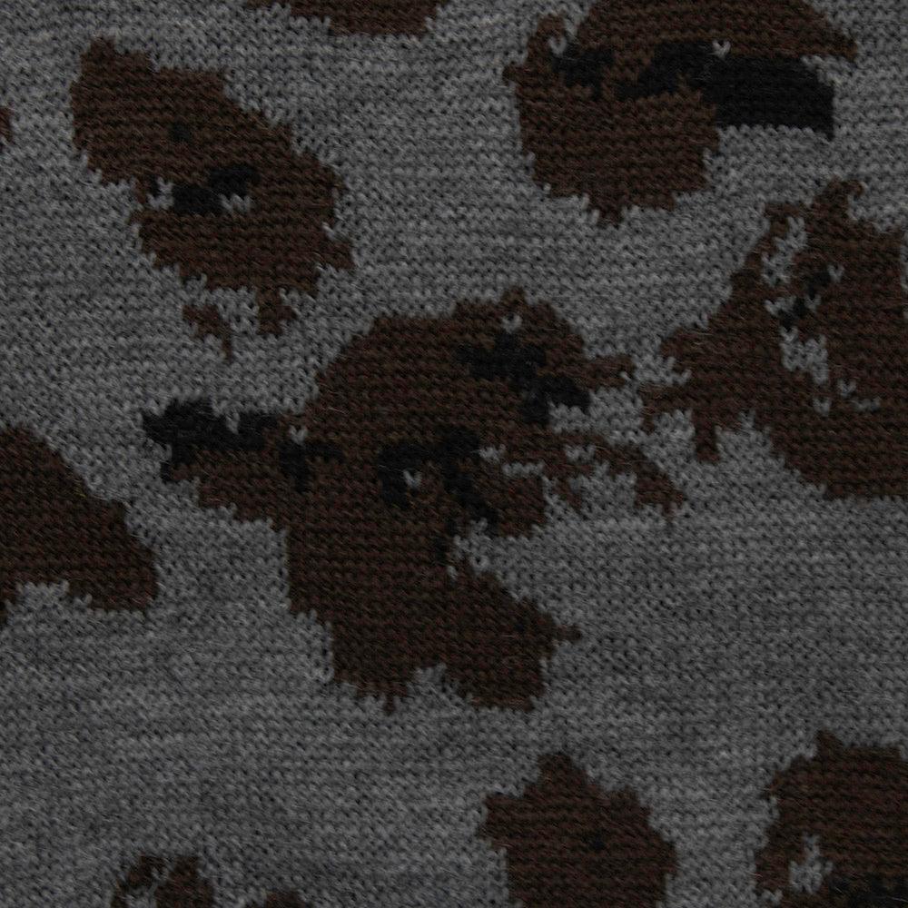 Lanvin Unisex Virgin Wool Scarf Charcoal Grey Brown Camouflage
