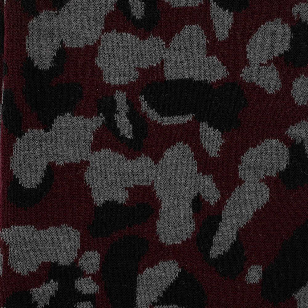 Lanvin Unisex Virgin Wool Scarf Burgundy Camouflage Black