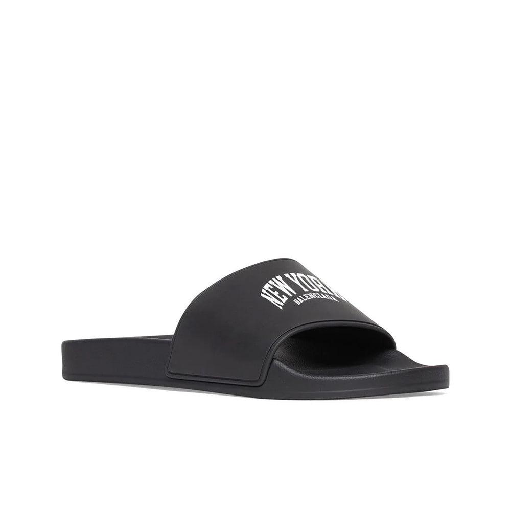 Balenciaga Women's Cities New York Pool Rubber Slide Sandals in Black