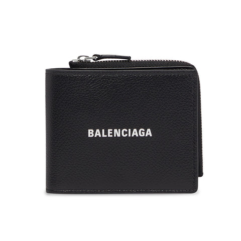 Balenciaga Unisex Cash Folded Squared Leather Cardholder Wallet in Black