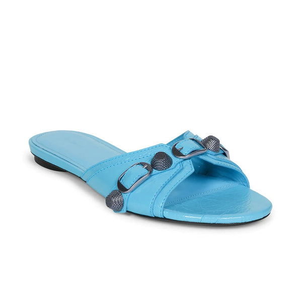Balenciaga Women's 'Cagole' Leather Sandal in Cyan Blue
