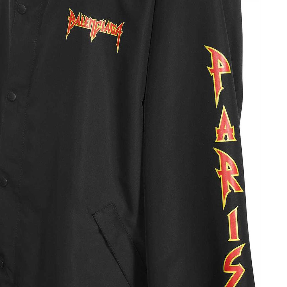 Balenciaga Men's Metal Logo Coach's Jacket Windbreaker in Black Red