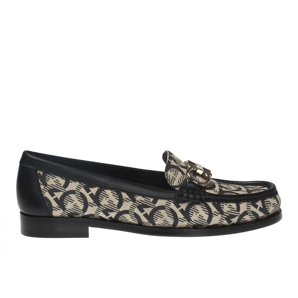 Salvatore Ferragamo Women's 'Rolo' Gancini T-Logo Print Leather Loafer Cream