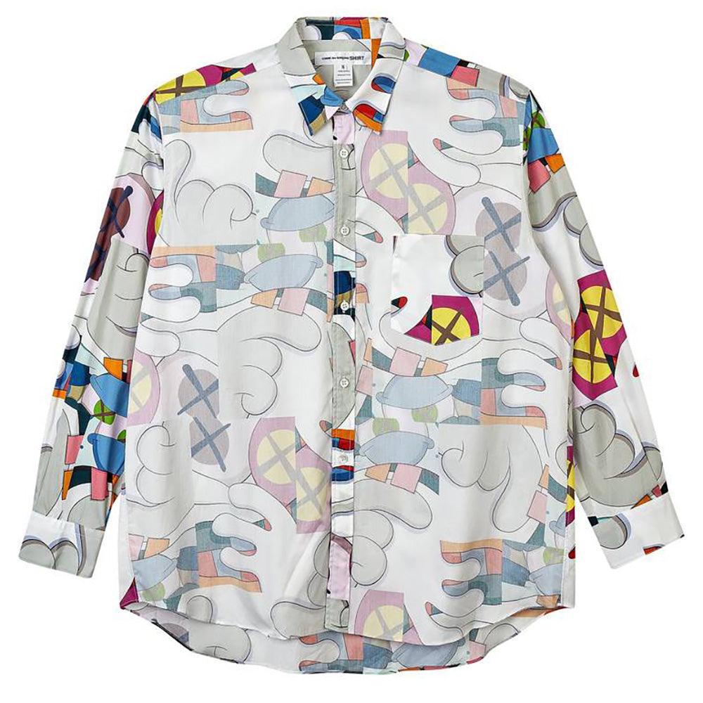 Comme Des Garcons Shirt x Kaws Men's Reverse Printed Dress Shirt White Pink