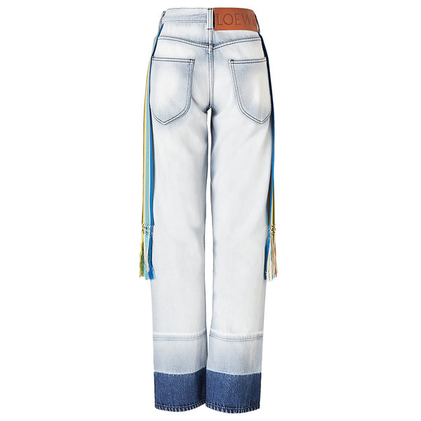 Loewe Women's Straight Leg Cotton Jeans in Light Blue with Rainbow accent