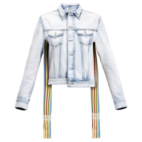 Loewe Women's Stonewashed Cotton Jean Jacket with Rainbow Accent
