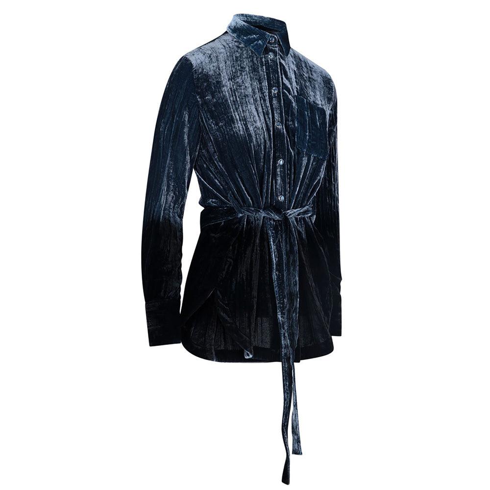 Golden Goose Women's Velour Belted Shirt Navy Blue