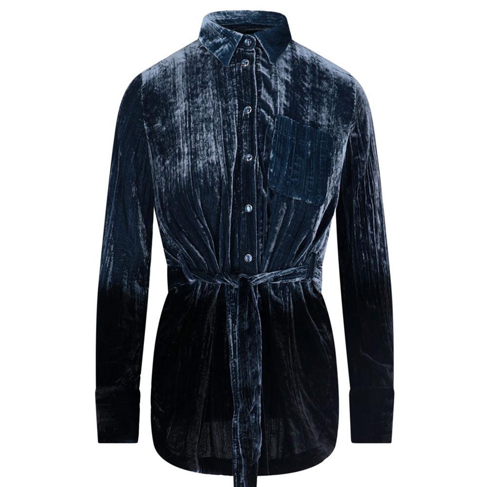 Golden Goose Women's Velour Belted Shirt Navy Blue