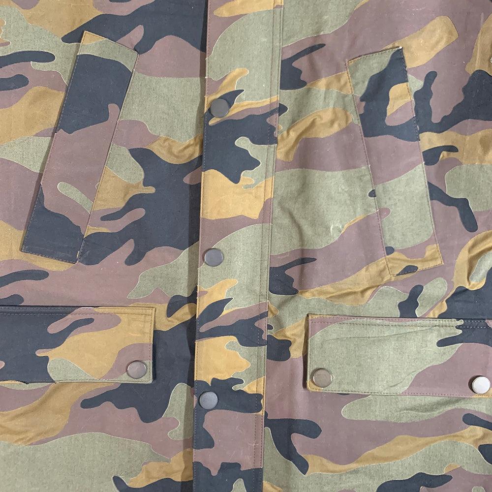 Valentino Men's Wax Taped Seam Cotton Leather Hunting Jacket Camouflage Green