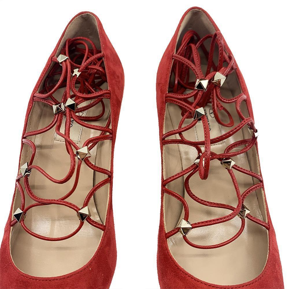 Valentino Women's Suede Rockstud Strappy Heels Red - Year Zero LA