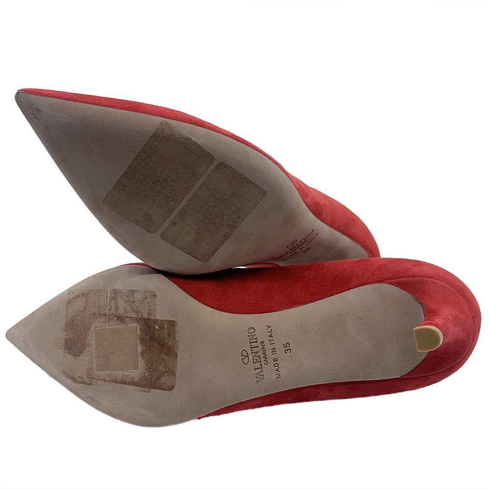 Valentino Women's Suede Rockstud Strappy Heels Red - Year Zero LA