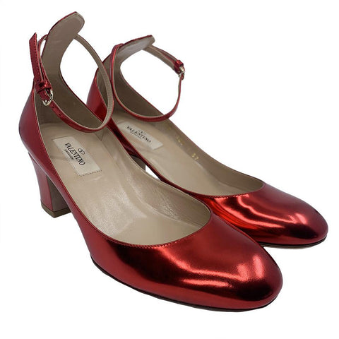 Valentino Women's Tango Ankle Strap Leather Pump Heels Red - Year Zero LA