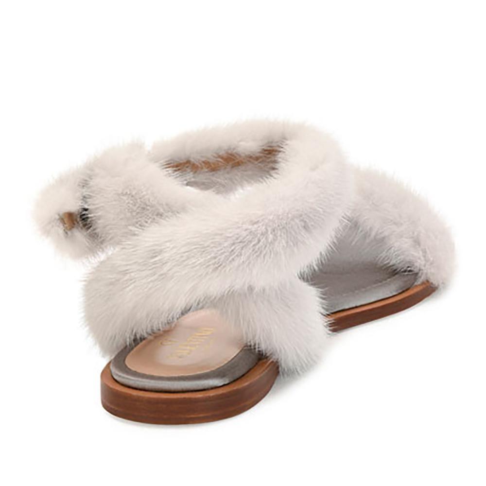 Valentino Women's Mink Fur Leather Ankle-Strap Flat Sandals Grey - Year Zero LA
