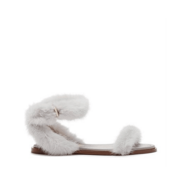 Valentino Women's Mink Fur Leather Ankle-Strap Flat Sandals Grey - Year Zero LA