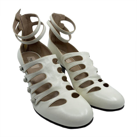 Valentino Women's Leather Ankle Strap Gladiator Heel Cream - Year Zero LA