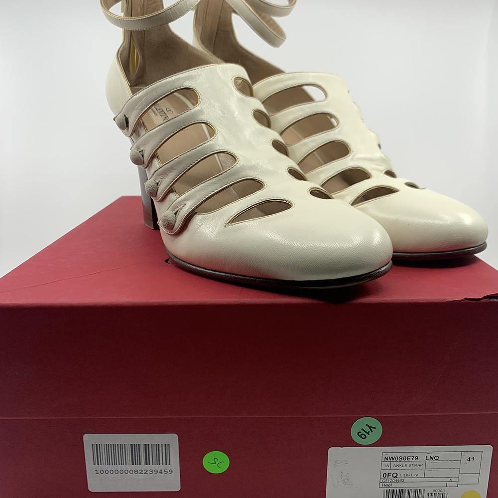 Valentino Women's Leather Ankle Strap Gladiator Heel Cream - Year Zero LA