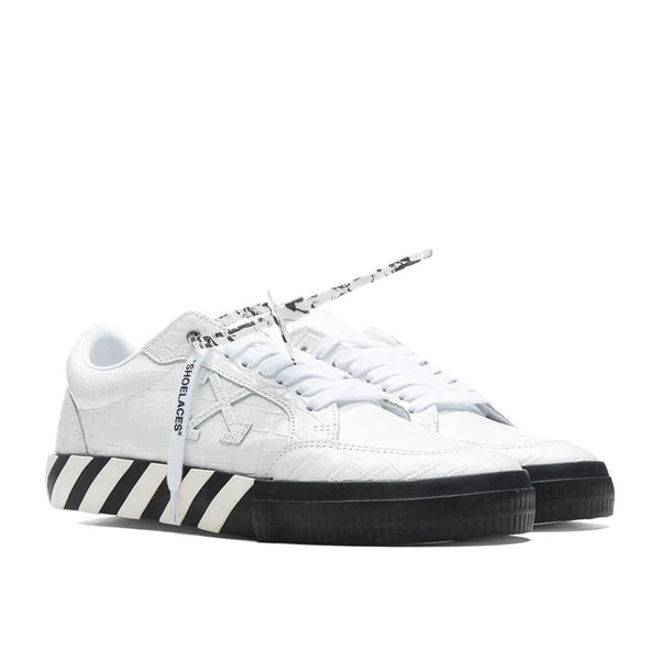 Off-White Men's Low Vulcanized Crocodile Embellished Leather Sneakers White