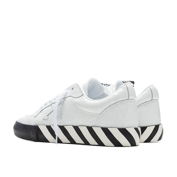 Off-White Men's Low Vulcanized Crocodile Embellished Leather Sneakers White
