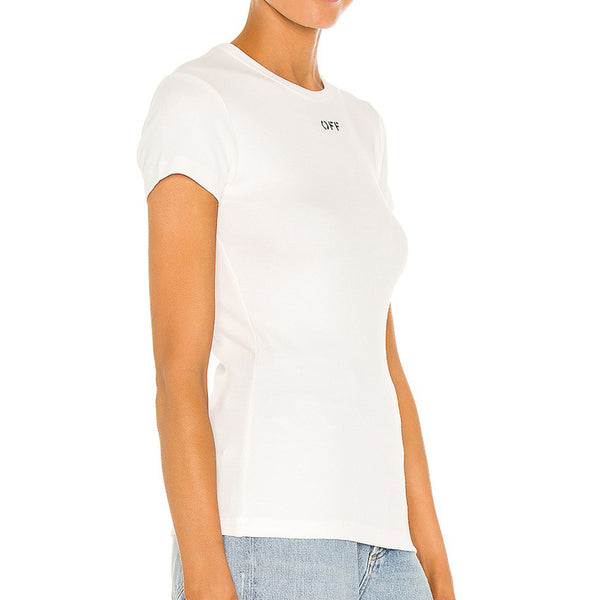 Off-White Women's Cotton Basic Logo Ribbed T-Shirt White
