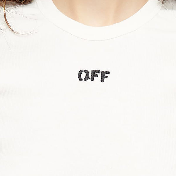 Off-White Women's Cotton Basic Logo Ribbed T-Shirt White
