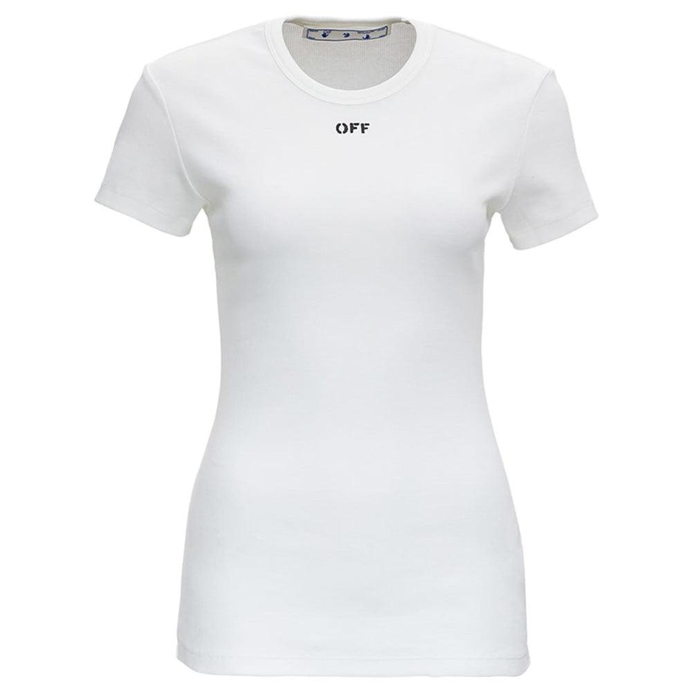 Off-White Women's Cotton Basic Logo Ribbed T-Shirt White