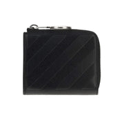 Off-White Unisex Striped Pattern Leather Zip Wallet in Black