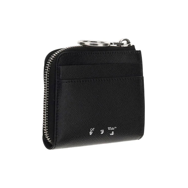 Off-White Unisex Striped Pattern Leather Zip Wallet in Black