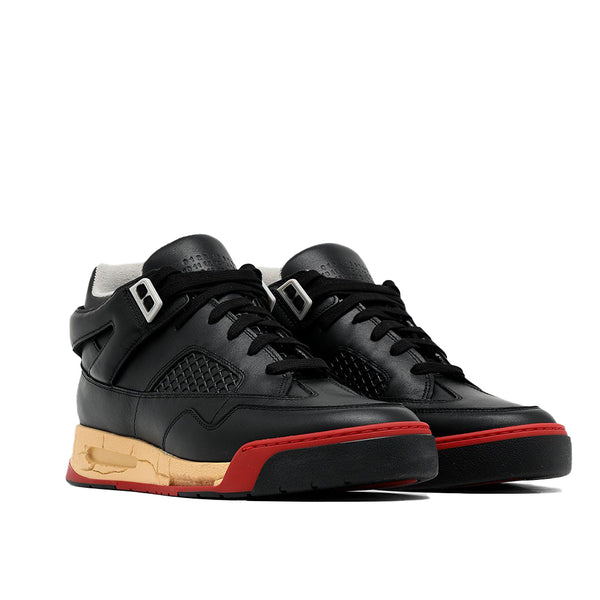 Maison Margiela Men's Deadstock Basket Low Top Leather Sneaker Black Red
