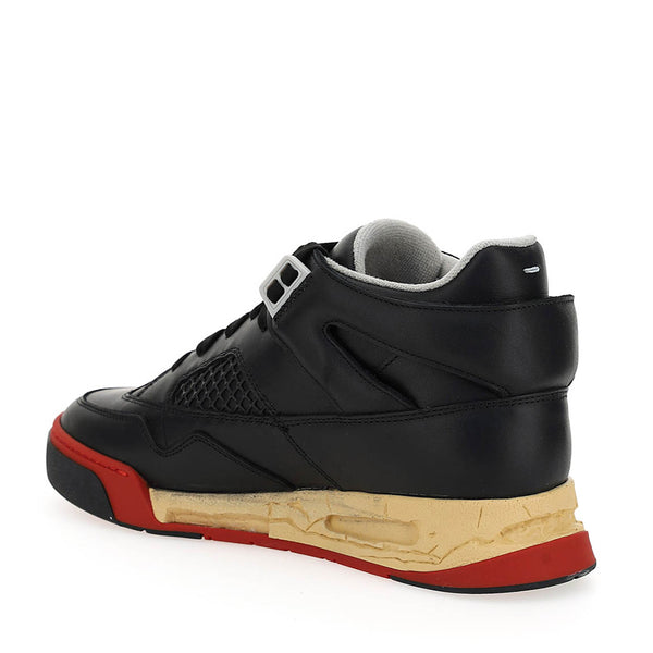 Maison Margiela Men's Deadstock Basket Low Top Leather Sneaker Black Red