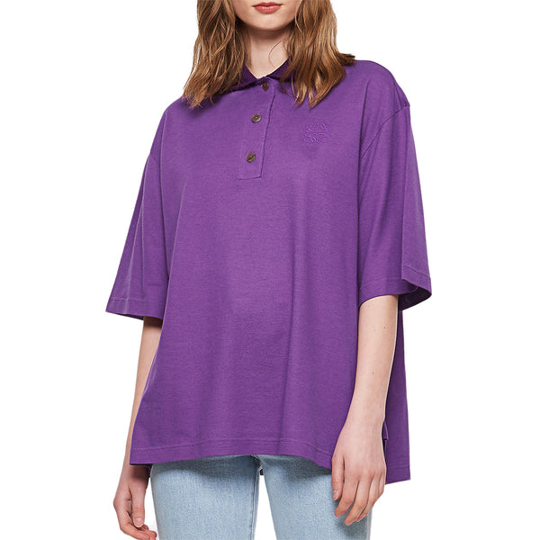 Loewe Women's Cashmere Cotton Oversized Polo Shirt Purple