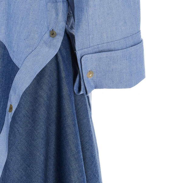 Loewe Women's Cotton Jean Patchwork Asymetric Oversize Shirt Dress Blue