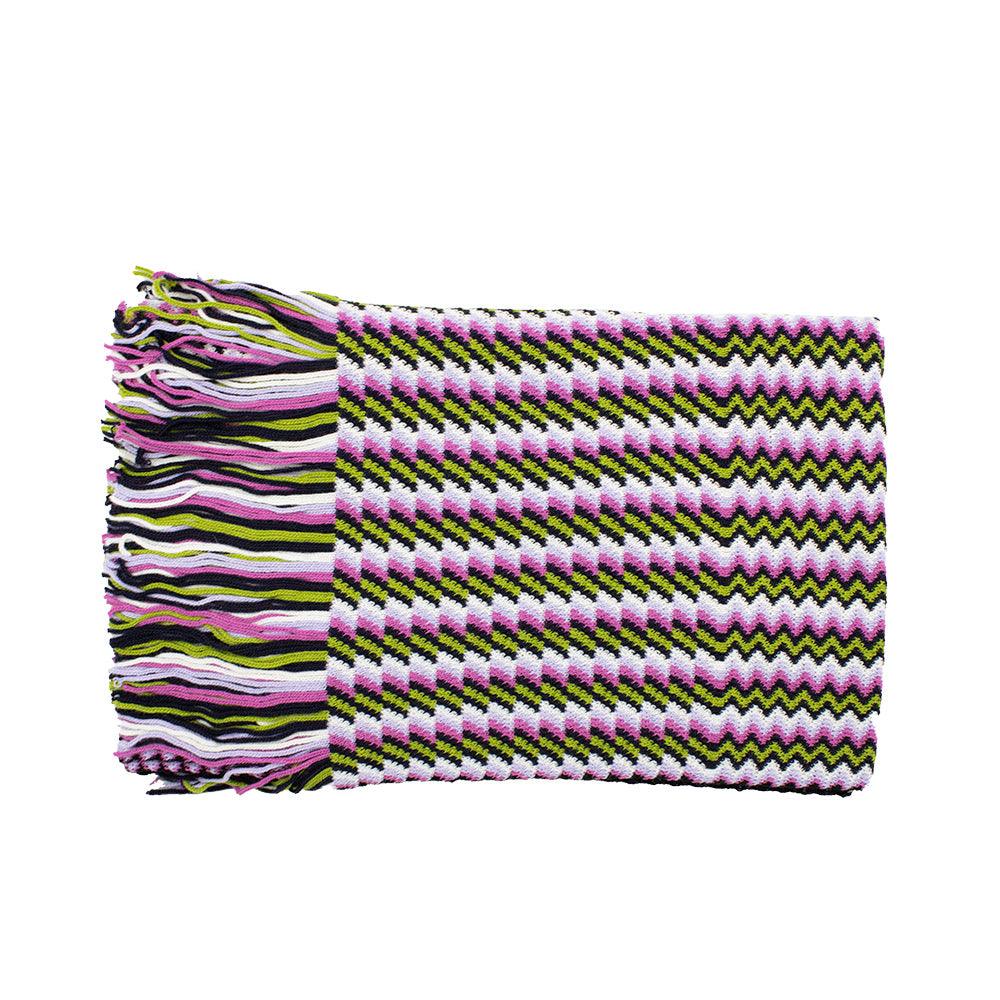 Missoni Women's Wool Zig-Zag Checkered Scarf Shawl Sarong Wrap White Pink Black