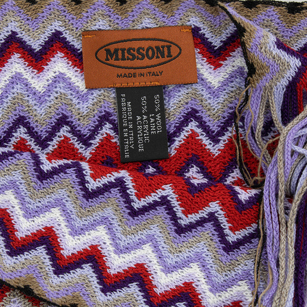 Missoni Women's Wool Zig-Zag Scarf Shawl Sarong Wrap White Purple Red