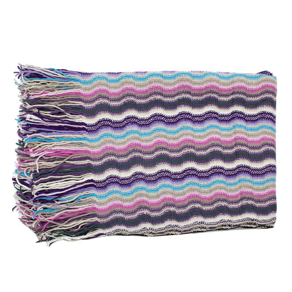 Missoni Women's Wool Zig-Zag Scarf Shawl Sarong Wrap White Purple Black