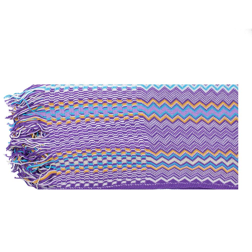 Missoni Women's Cotton Zig-Zag Checkered Scarf Shawl Sarong Wrap Purple Lavender