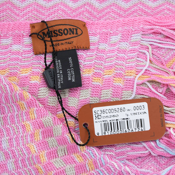 Missoni Women's Cotton Zig-Zag Checkered Scarf Shawl Sarong Wrap Light Pink Blue