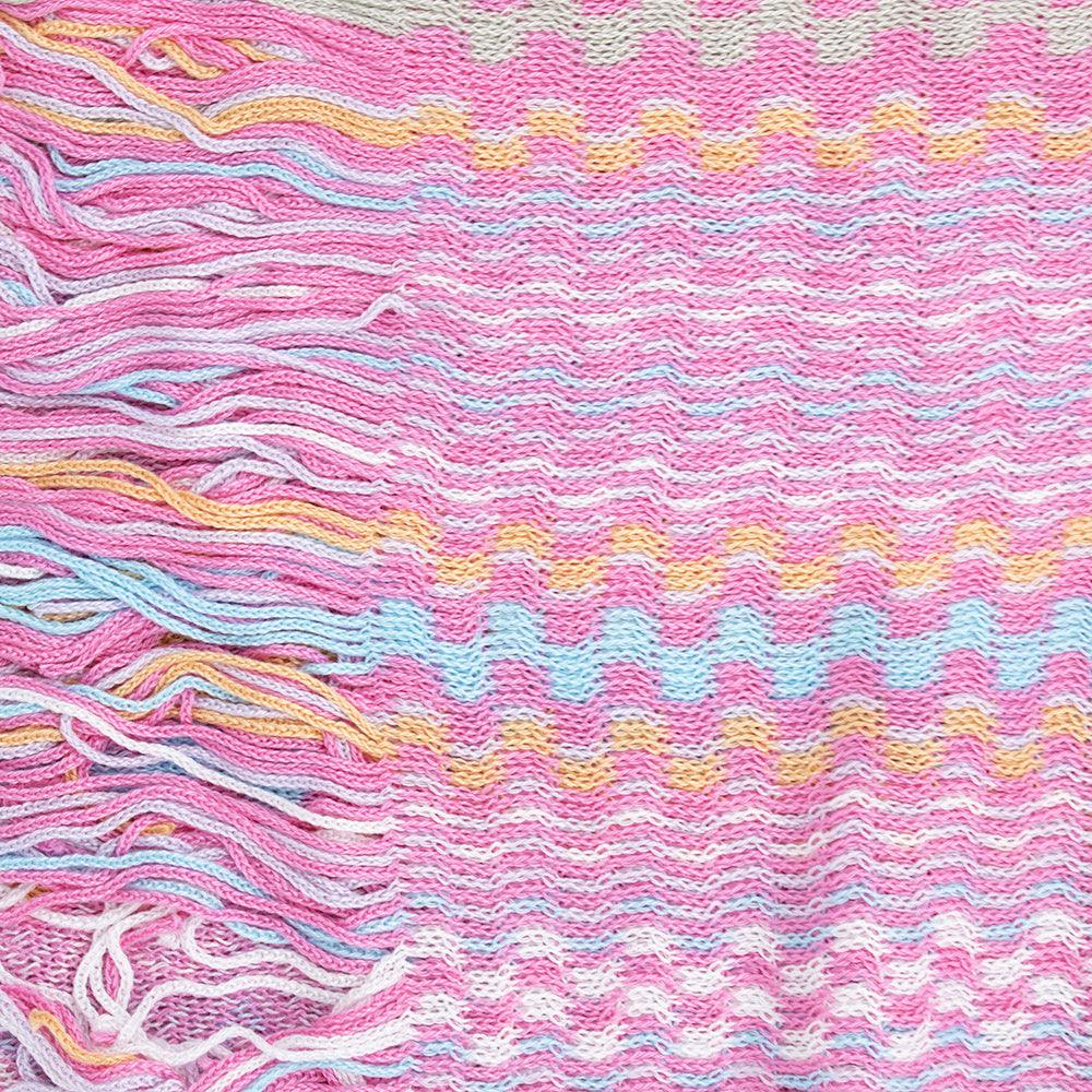 Missoni Women's Cotton Zig-Zag Checkered Scarf Shawl Sarong Wrap Light Pink Blue