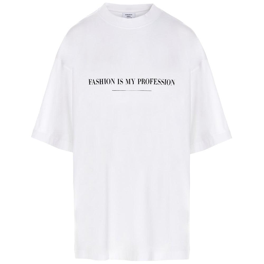 Vetements Camiseta de algodón para mujer 'Fashion is my Profession' Blanco