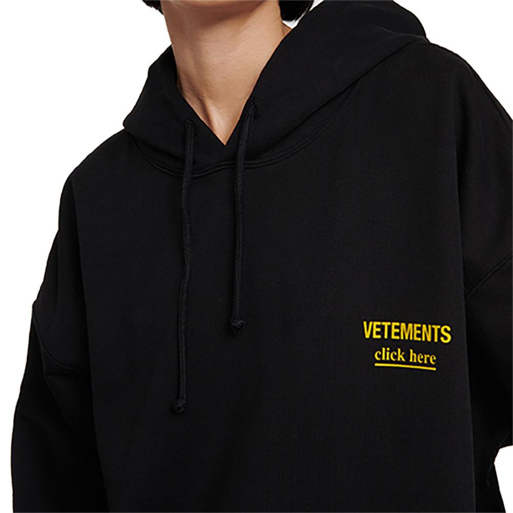 Vetements Sudadera extragrande de algodón con logo "Click Here" para mujer en negro