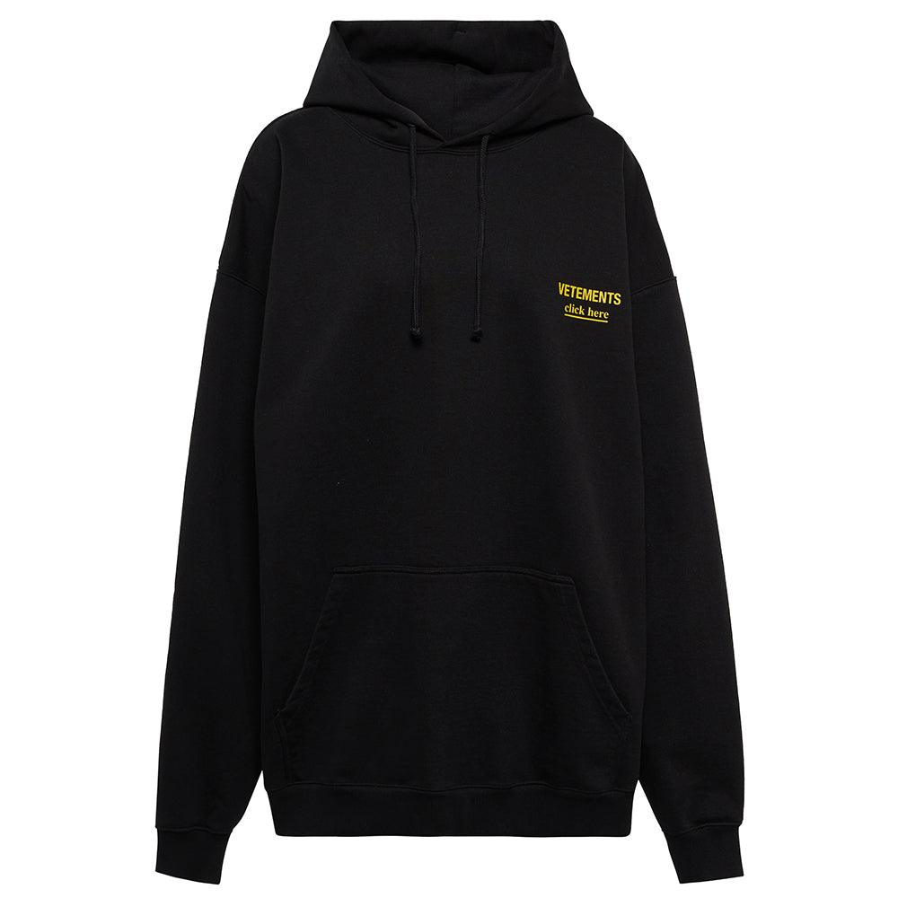 Vetements Sudadera extragrande de algodón con logo "Click Here" para mujer en negro