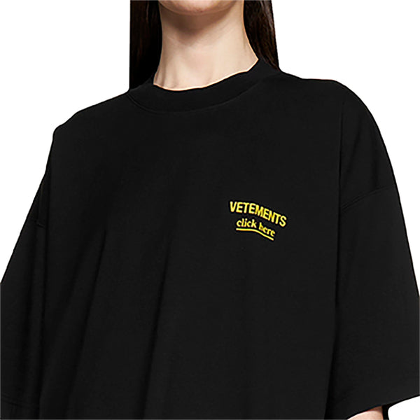 Vetements Women's 'Click Here' Logo Oversized Cotton T-Shirt in Black