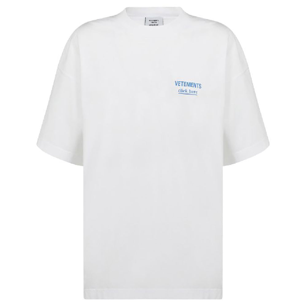 Vetements Women's 'Click Here' Logo Oversized Cotton T-Shirt in White