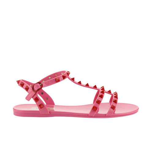 Valentino Women's Rockstud Ankle Strap Rubber Sandals in Two-Tone Pink