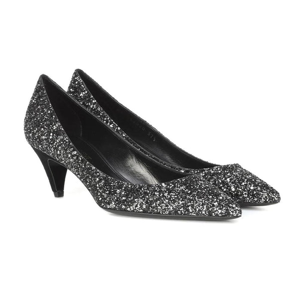 Saint Laurent Women's Charlotte 55 Glitter Midnight Pump Black