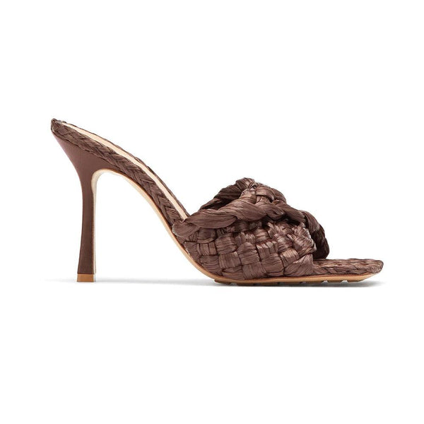 Bottega Veneta Women's Twisted Intreccio Raffia Mule Sandals Brown