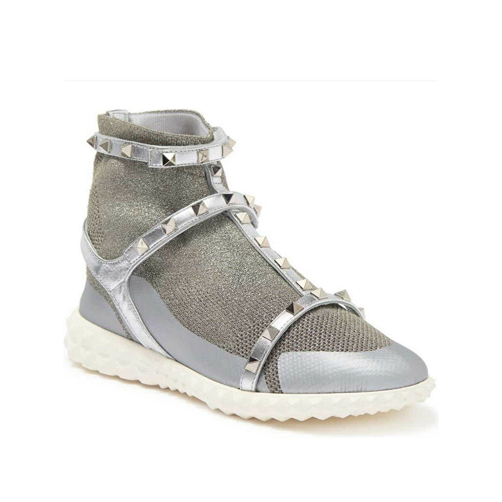 Valentino Garavani Women's Rockstud Bodytech Knit Sneakers in Silver