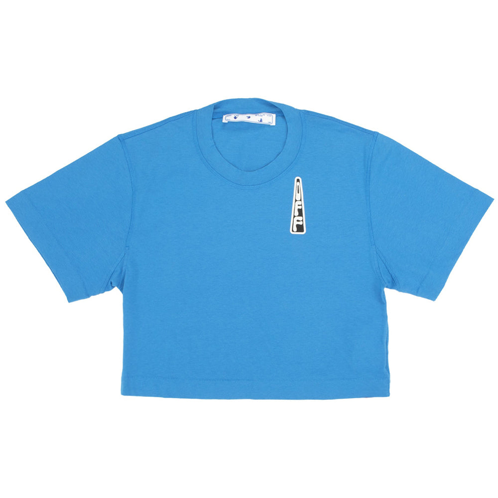Off-White Camiseta corta con logo triangular de mujer de color azul