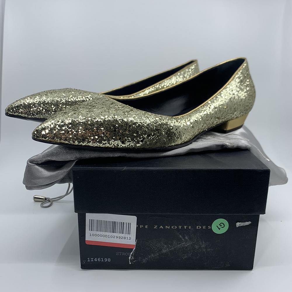 Giuseppe Zanotti Women's Leather Ballerina Flats Gold Glitter - Year Zero LA