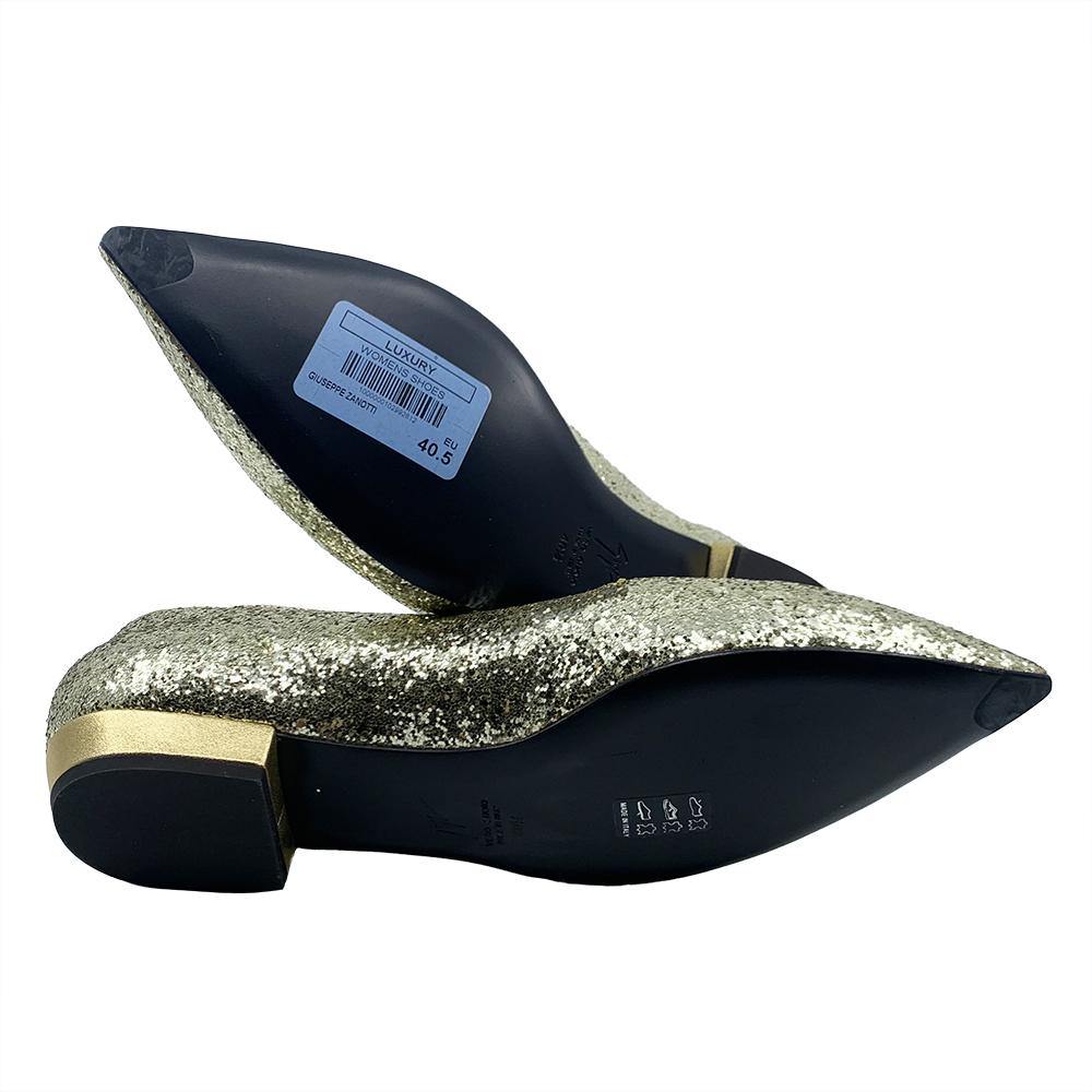 Giuseppe Zanotti Women's Leather Ballerina Flats Gold Glitter - Year Zero LA
